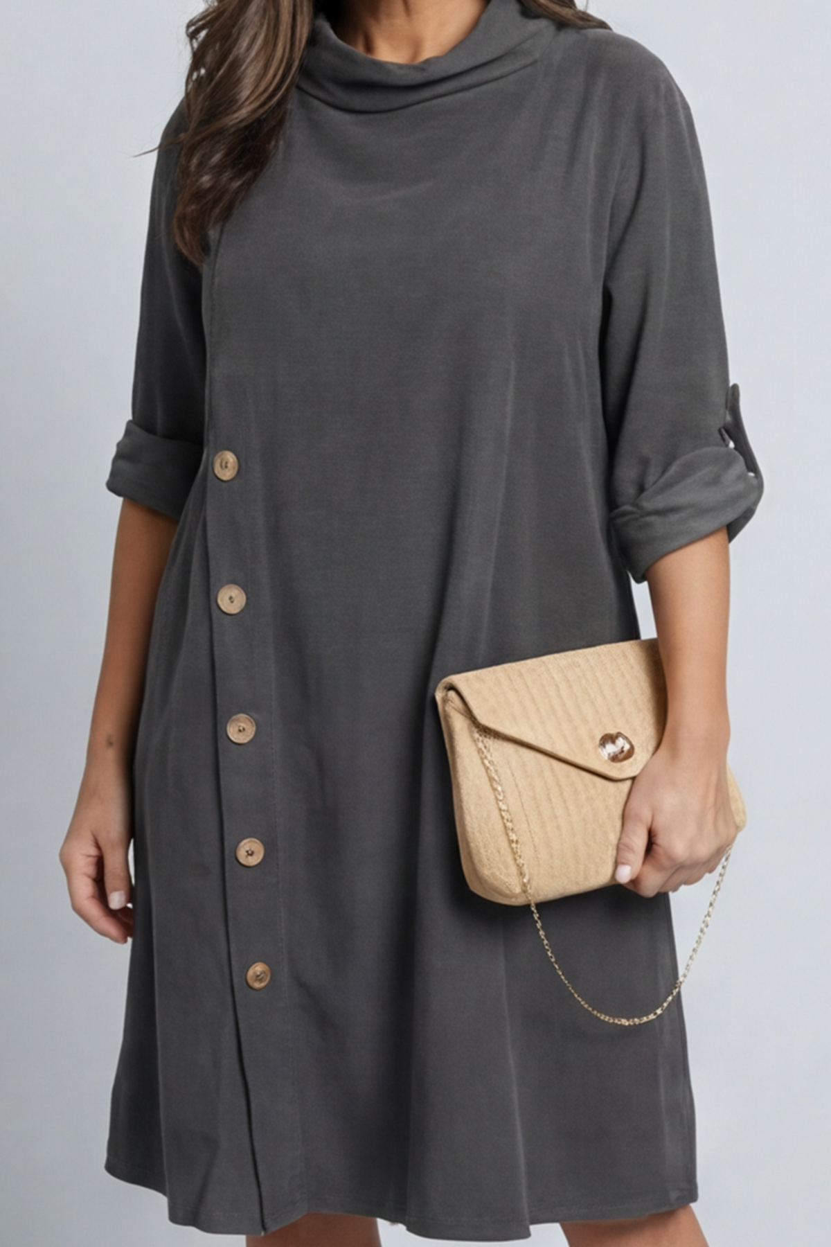 Kevina Cowl Needlecord Tunic Charcoal