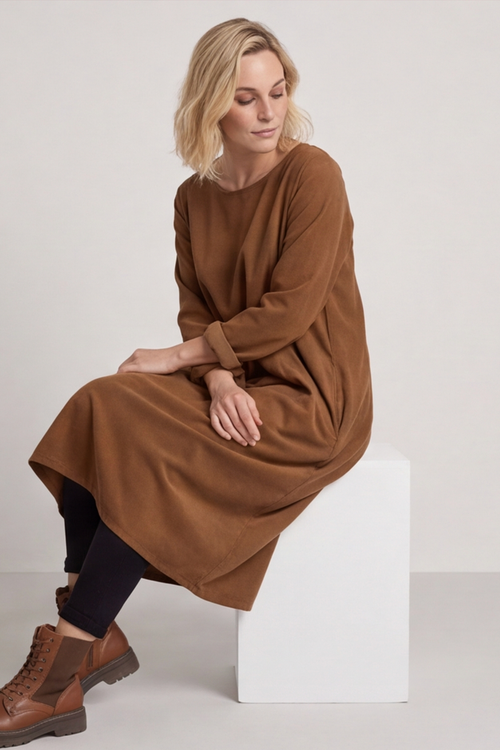 Kiana Needlecord Dress Nutmeg - Image 2