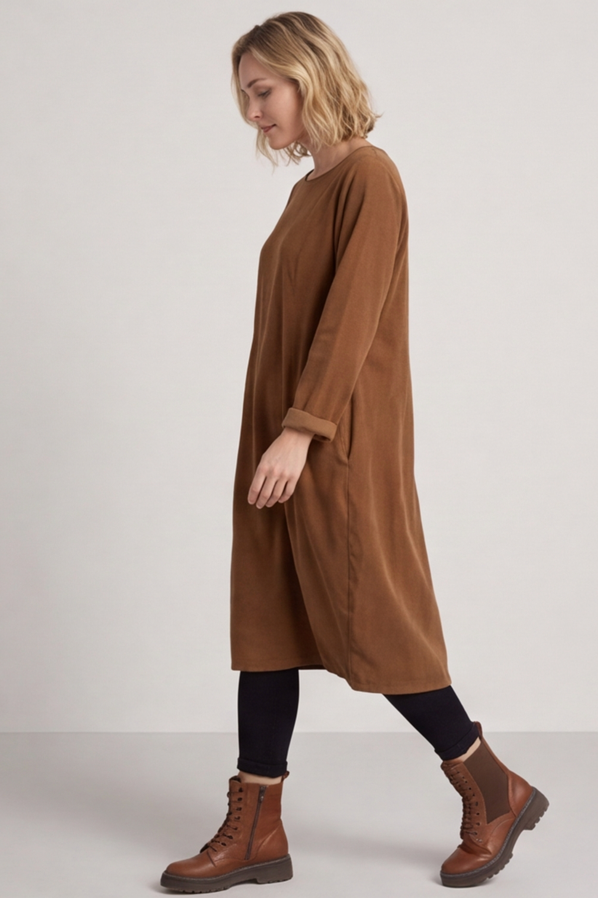 Kiana Needlecord Dress Nutmeg