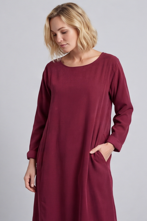 Kiana Needlecord Dress Wine - Image 3
