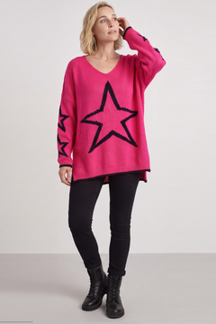 Kimbra Star Knitted Jumper Fuchsia