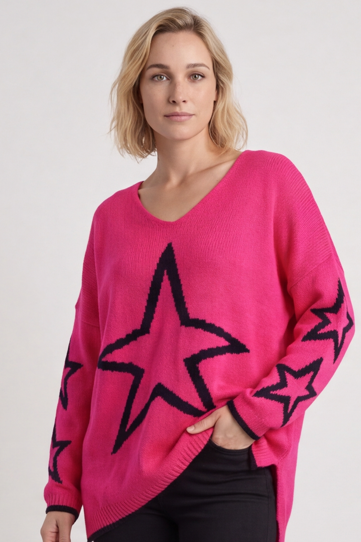Kimbra Star Knitted Jumper Fuchsia