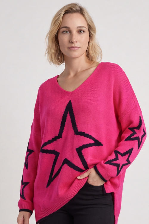 Kimbra Star Knitted Jumper Fuchsia - Image 3