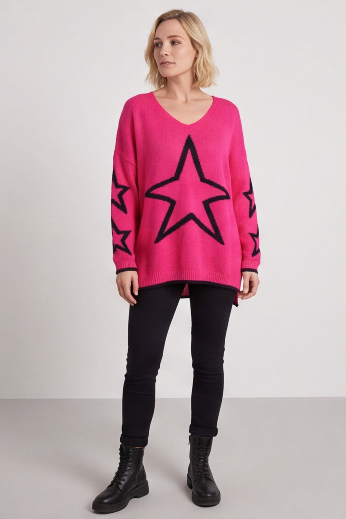 Kimbra Star Knitted Jumper Fuchsia