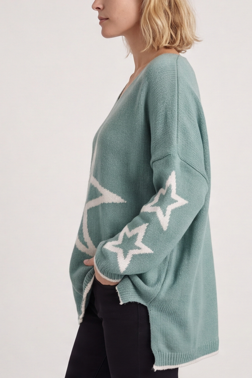 Kimbra Star Knitted Jumper Sage Green - Image 3