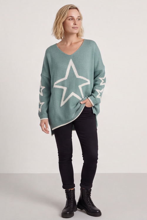 Kimbra Star Knitted Jumper Sage Green - Image 6