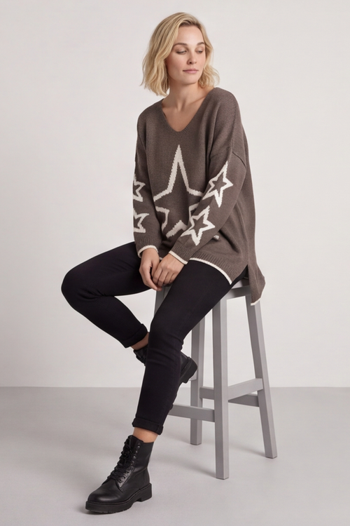 Kimbra Star Knitted Jumper Dark Mocha - Image 1