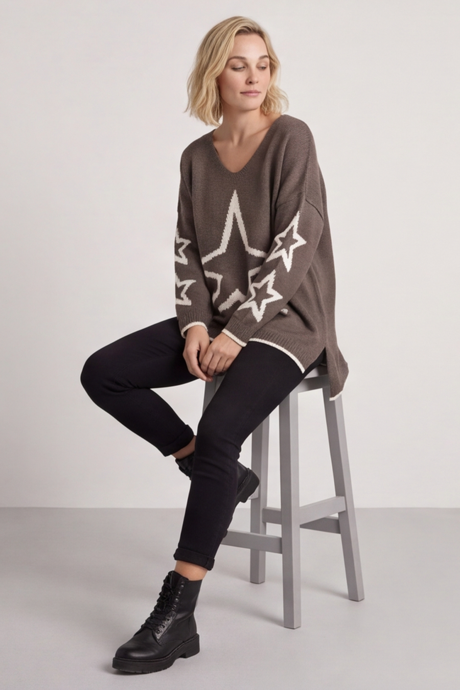 Kimbra Star Knitted Jumper Dark Mocha