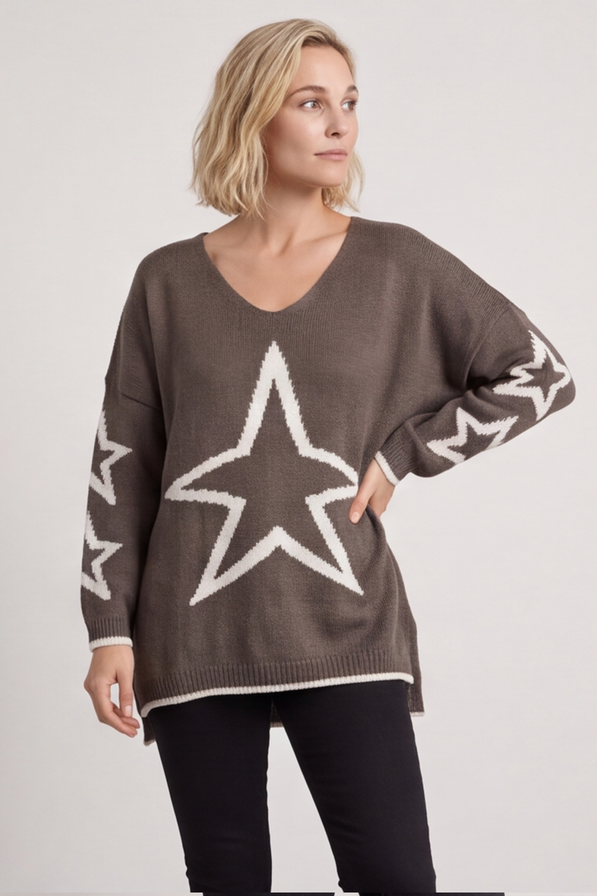 Kimbra Star Knitted Jumper Dark Mocha