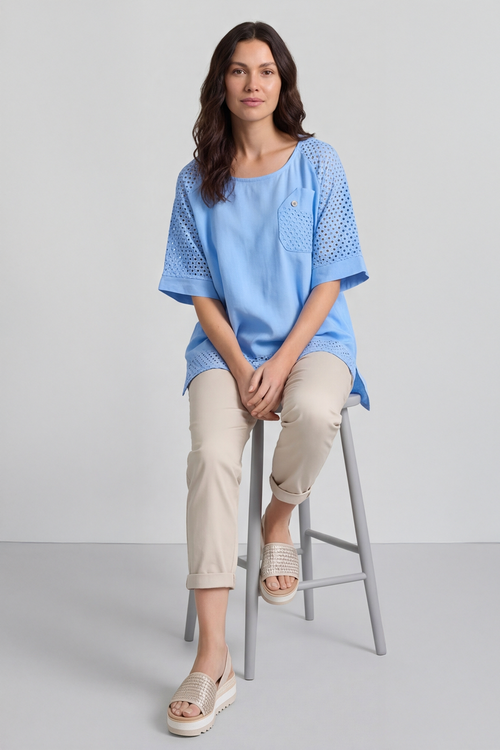 Kristiana Crochet Detail Linen Top Powder Blue - Image 4