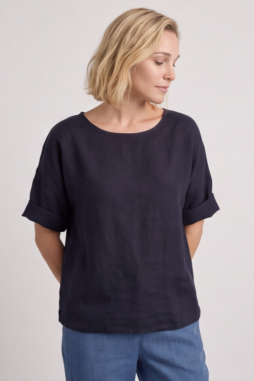 Kyrie Linen Navy Top - Image 3