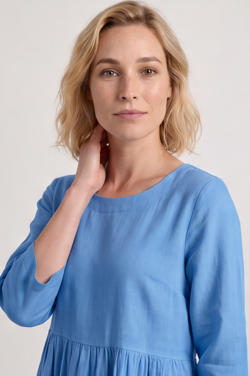 Linette Linen Dress Powder Blue - Image 3
