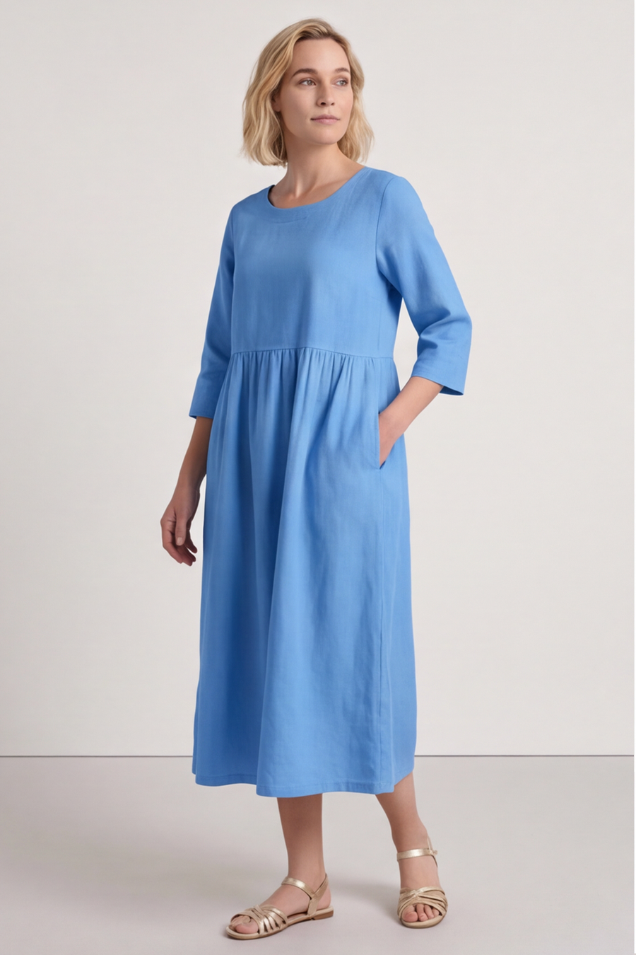 Linette Linen Dress Powder Blue
