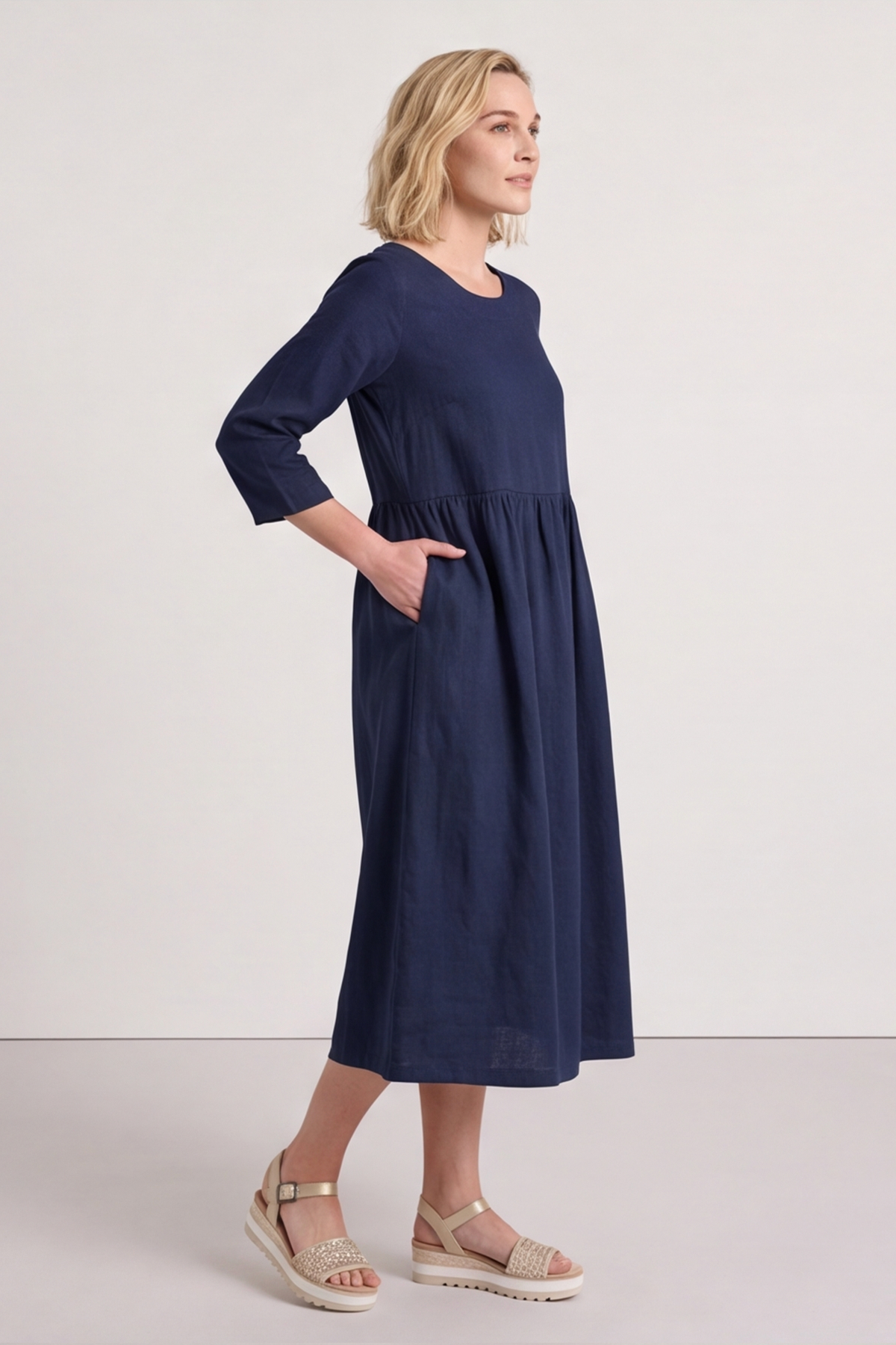 Linette Linen Dress Navy