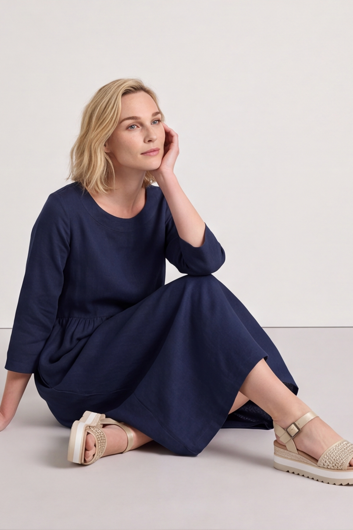 Linette Linen Dress Navy