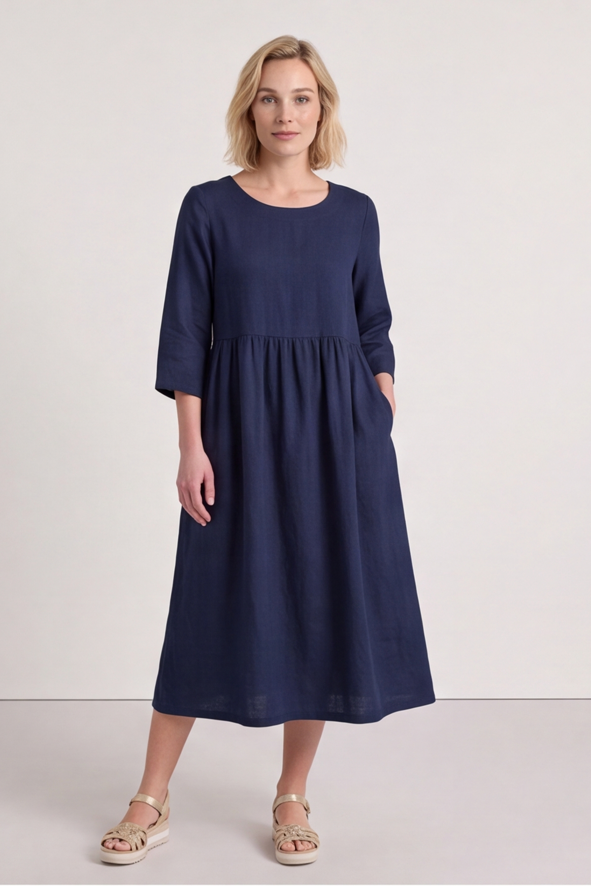 Linette Linen Dress Navy