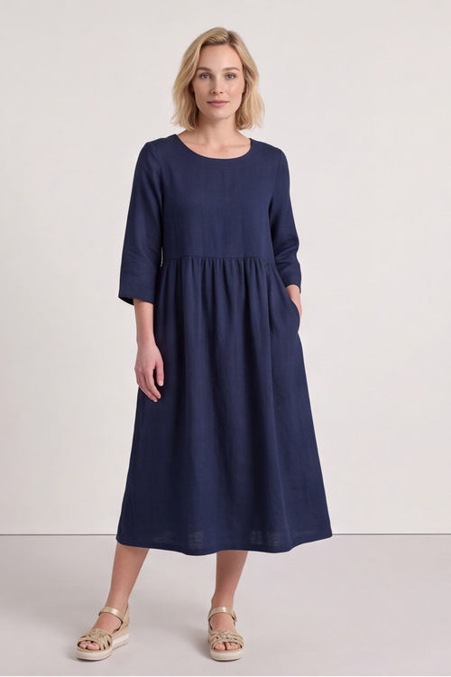 Linette Linen Dress Navy - Image 4