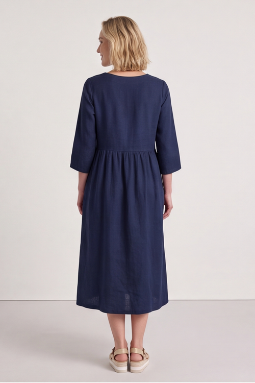 Linette Linen Dress Navy - Image 6