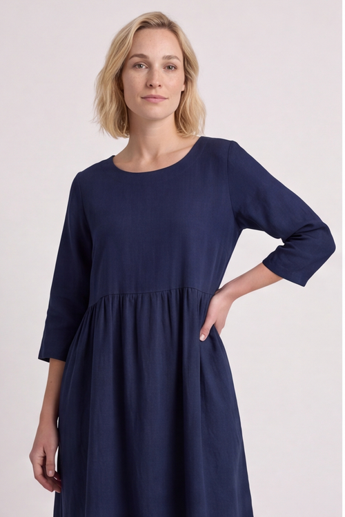 Linette Linen Dress Navy - Image 7