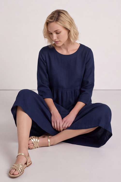 Linette Linen Dress Navy - Image 8