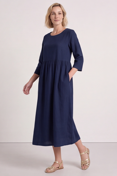 Linette Linen Dress Navy