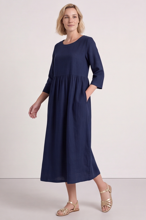 Linette Linen Dress Navy - Image 1