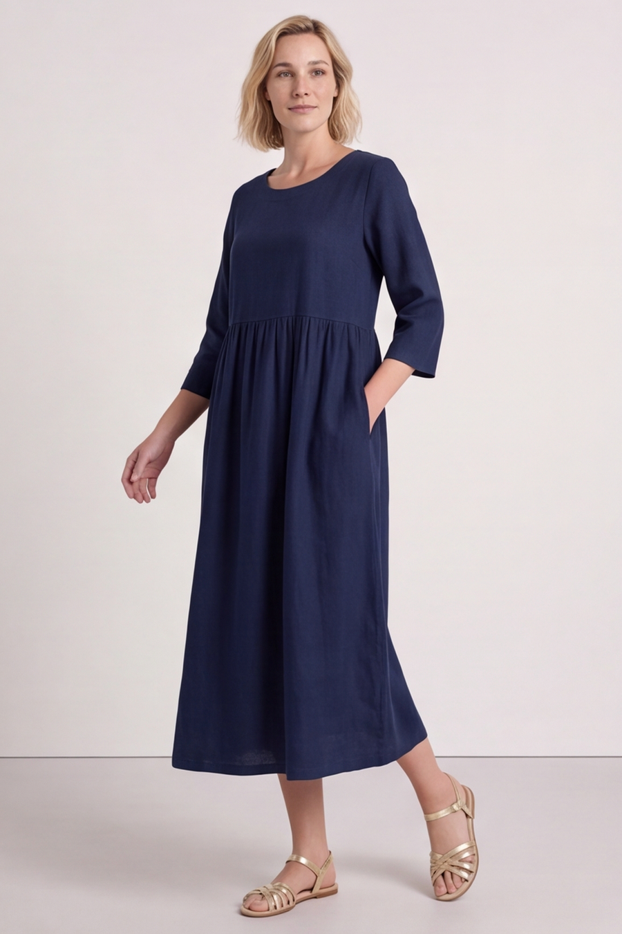 Linette Linen Dress Navy