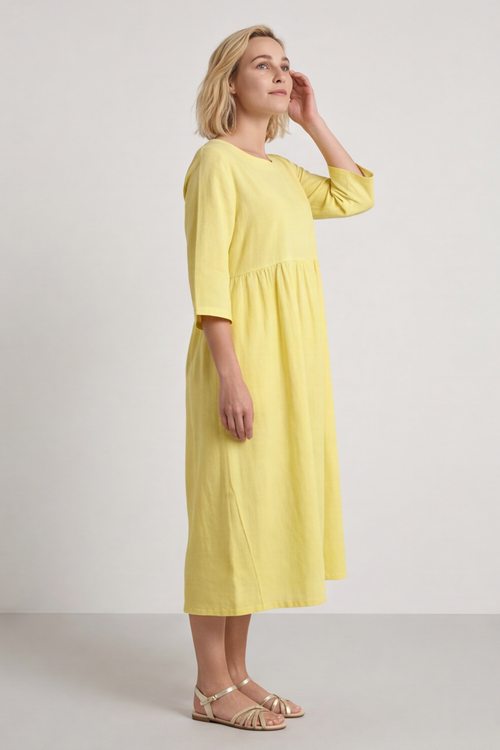 Linette Linen Dress Yellow - Image 3