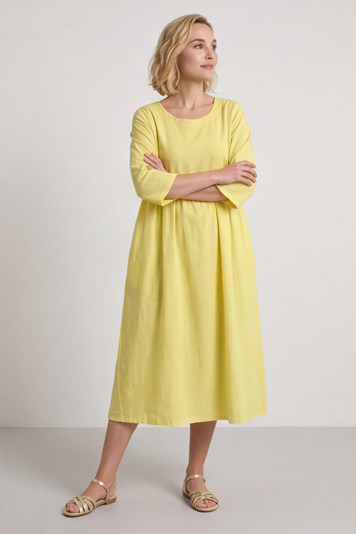 Linette Linen Dress Yellow - Image 4