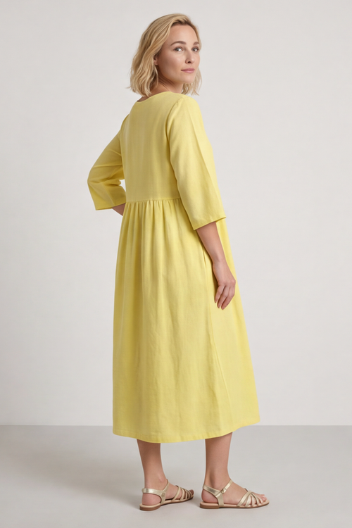 Linette Linen Dress Yellow - Image 5