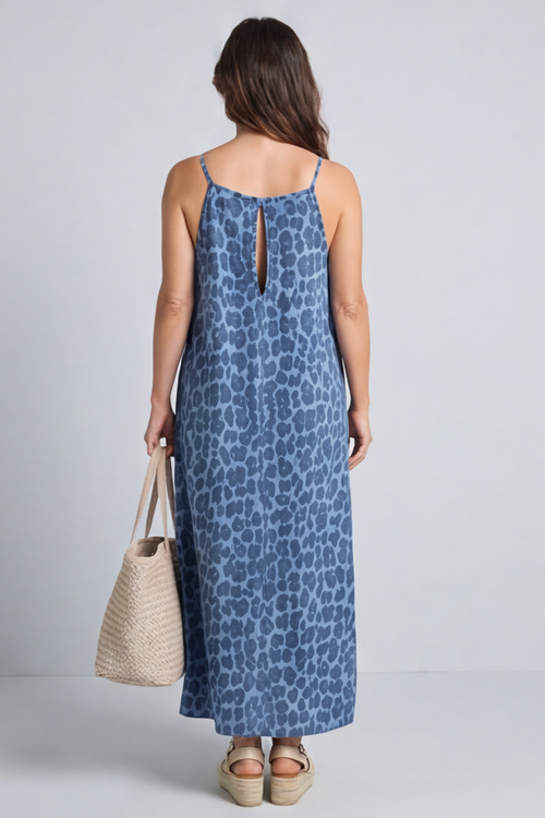 Lantic Strap Leopard Print Denim Dress Mid Denim - Image 4