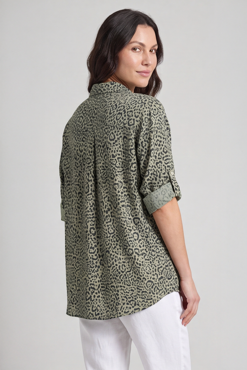 Thea Khaki Print Shirt - Image 2