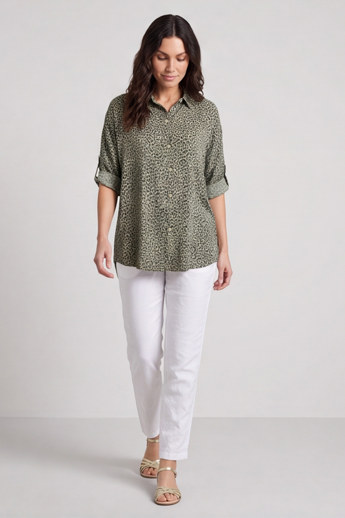 Thea Khaki Print Shirt - Image 3