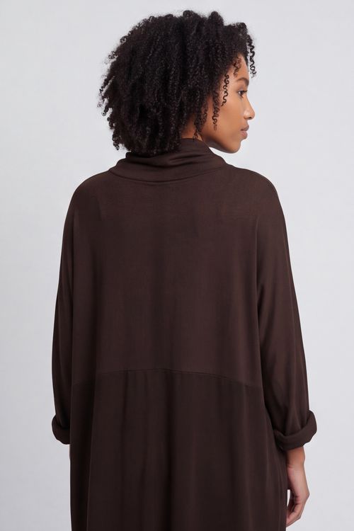 Libby Cowl Neck Cotton Dress Cocoa - Image 6