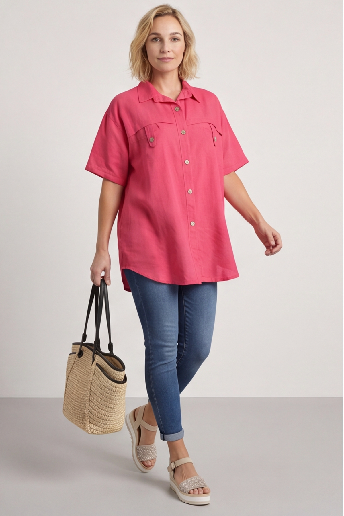 Lily Linen Shirt Hot Pink