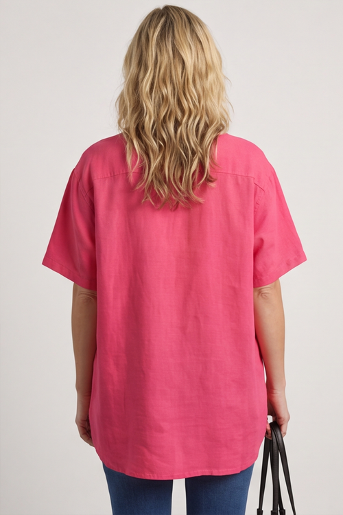 Lily Linen Shirt Hot Pink - Image 4