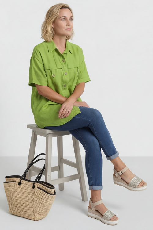 Lily Linen Shirt Olive - Image 5
