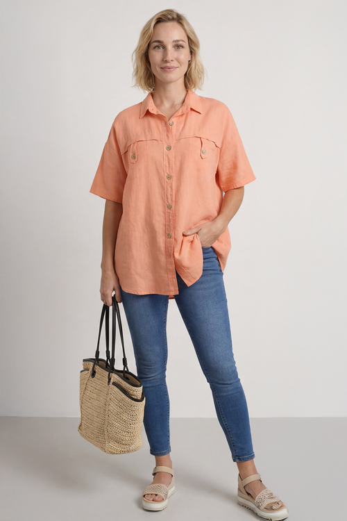Lily Linen Shirt Orange - Image 5