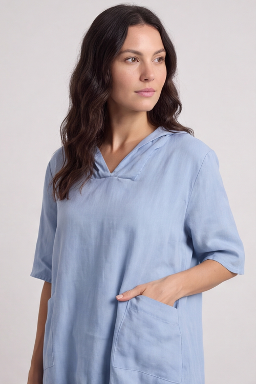 Linda Hooded Linen Top Blue - Image 4