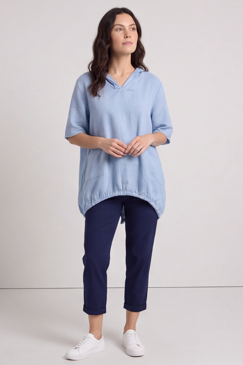 Linda Hooded Linen Top Blue - Image 5
