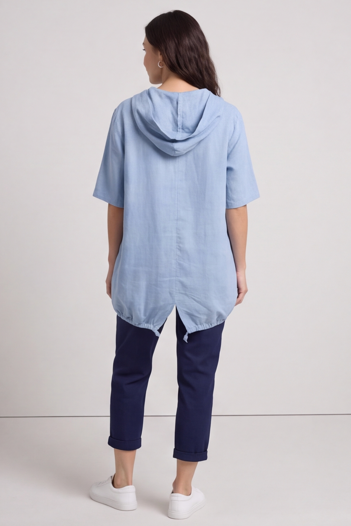 Linda Hooded Linen Top Blue