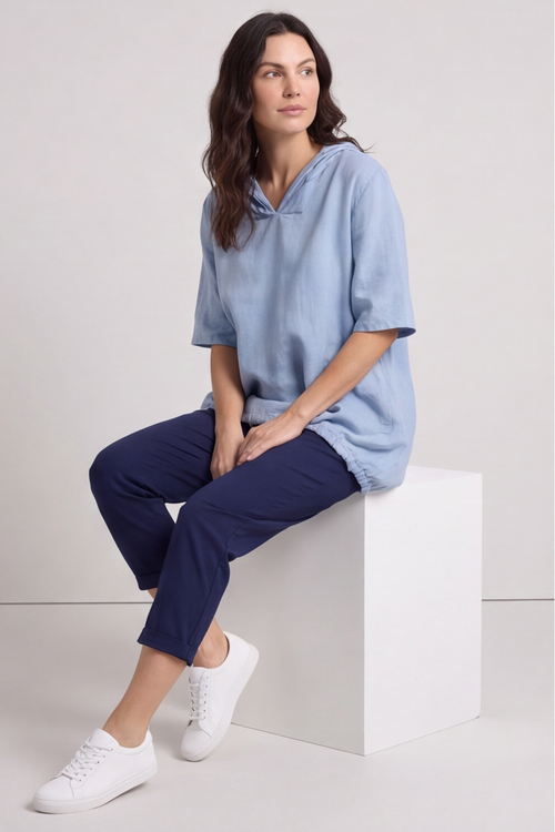 Linda Hooded Linen Top Blue - Image 7