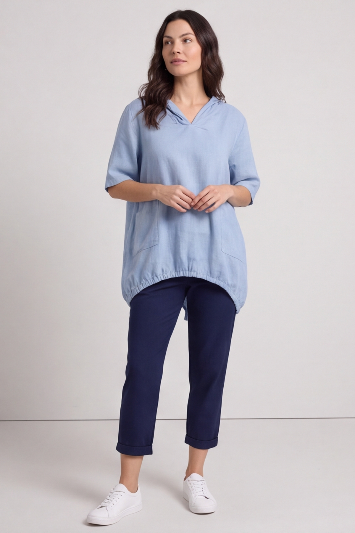 Linda Hooded Linen Top Blue