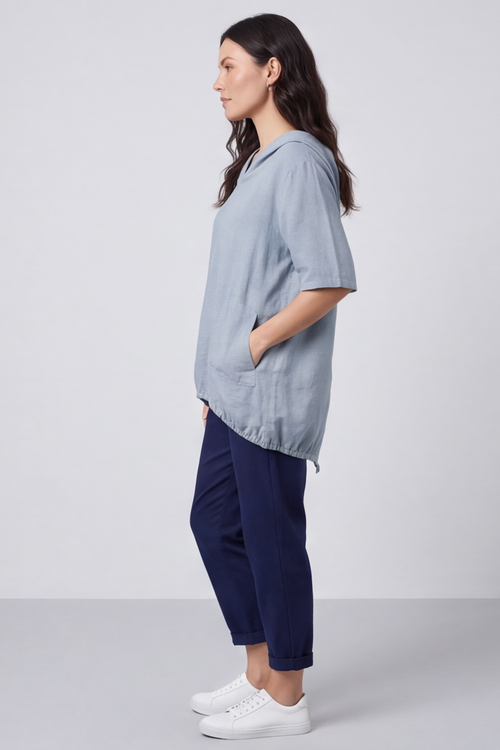 Linda Hooded Linen Top Mid Grey - Image 3