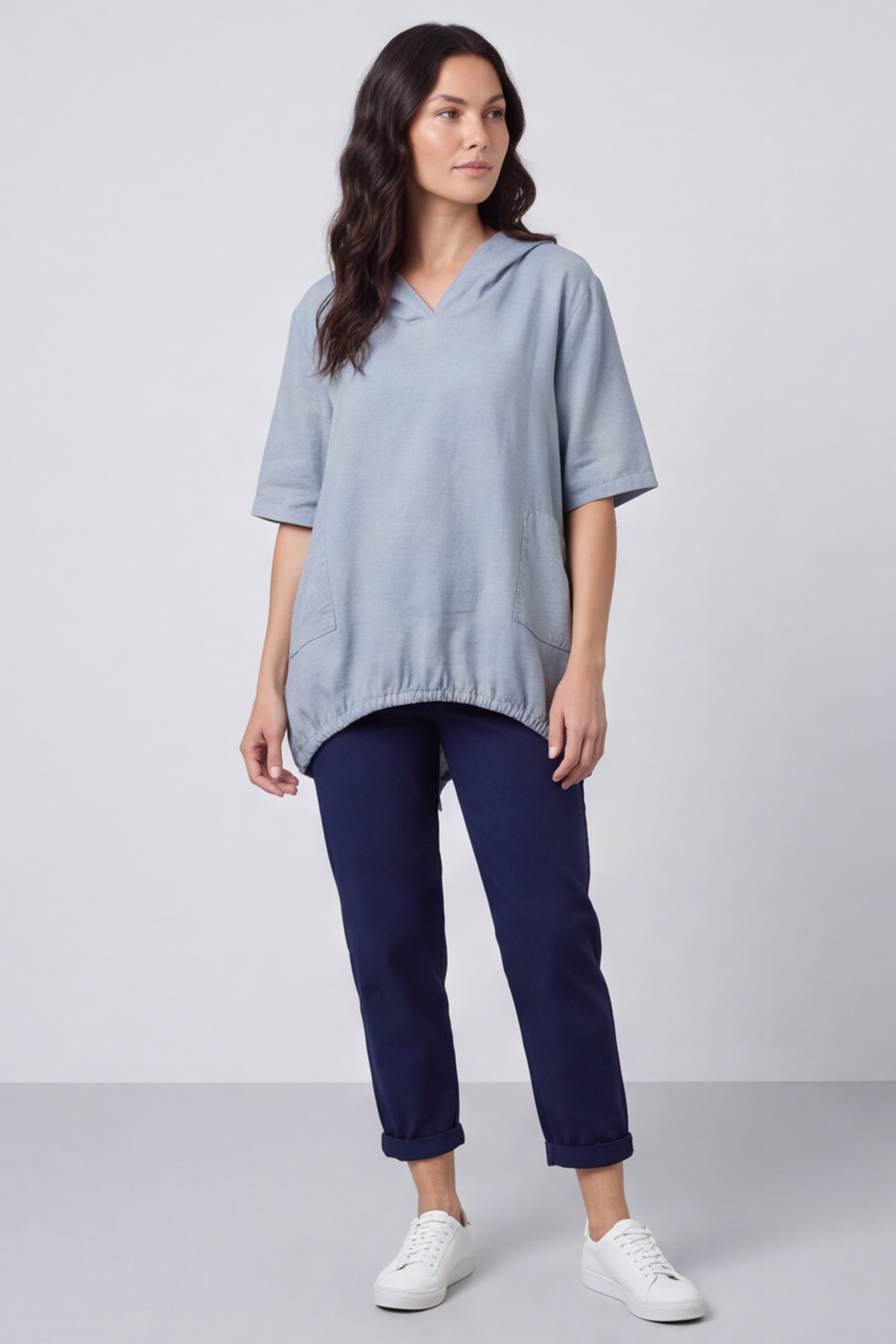 Linda Hooded Linen Top Mid Grey