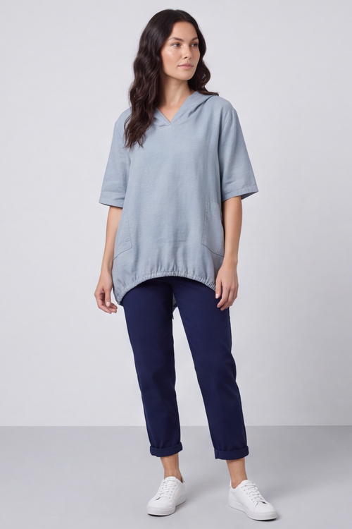 Linda Hooded Linen Top Mid Grey - Image 4