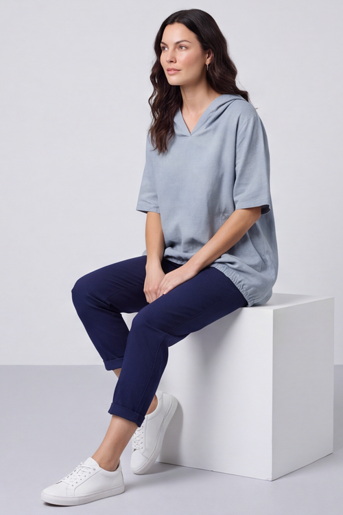 Linda Hooded Linen Top Mid Grey - Image 6