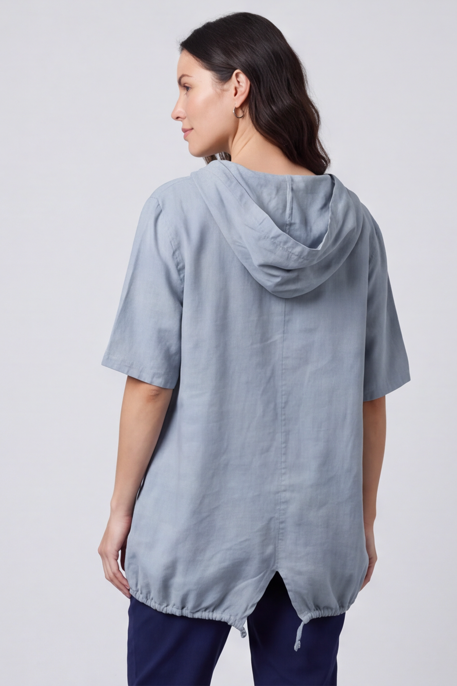 Linda Hooded Linen Top Mid Grey