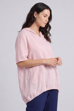 Linda Hooded Linen Top Pink Pink - Linda Hooded Linen Top Pink