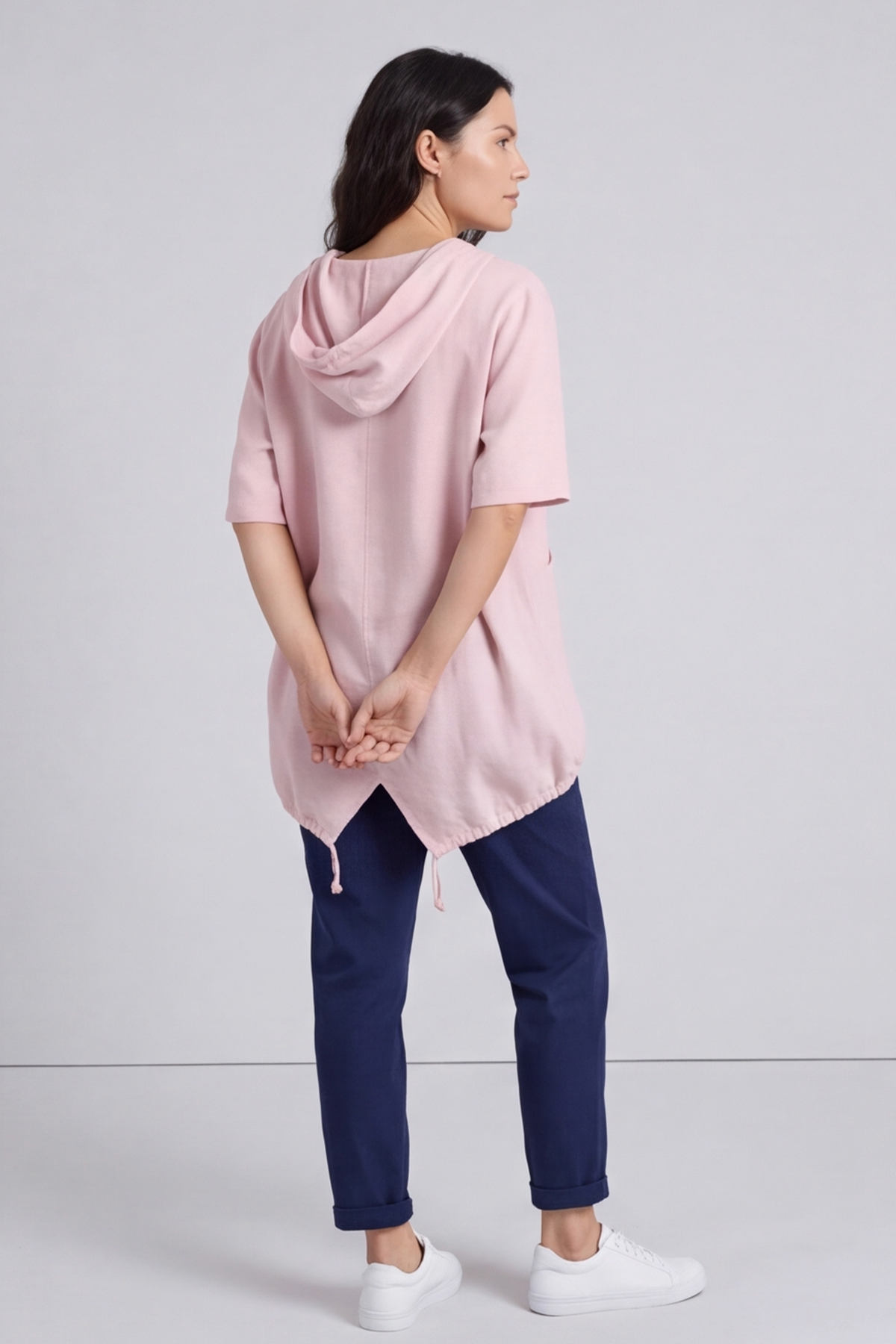 Linda Hooded Linen Top Pink